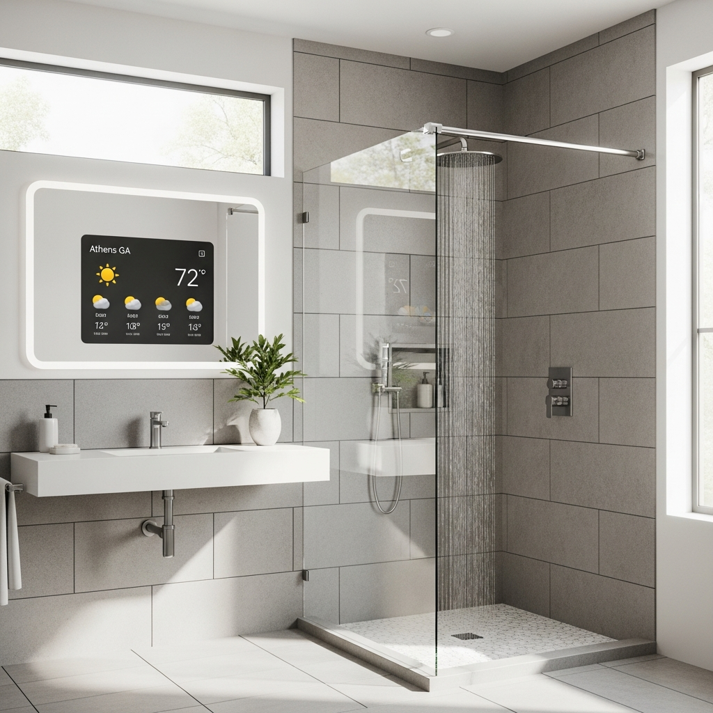 Modern bathroom remodel in Athens, GA with smart home features by Smart Home Repair