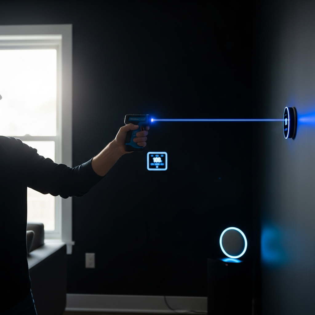 Homeowner using laser measuring tool for home improvement project in Athens, GA