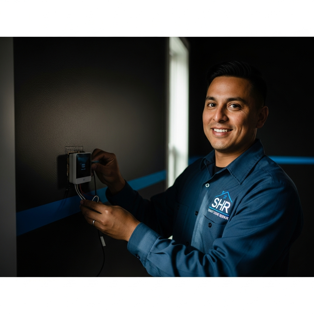 Smart Home Repair technician installing a smart thermostat in Athens, GA