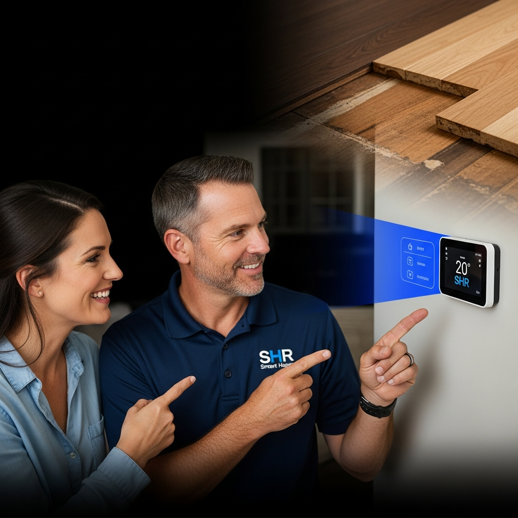 Joe from Smart Home Repair consulting with a homeowner about smart home installation in Athens, GA.