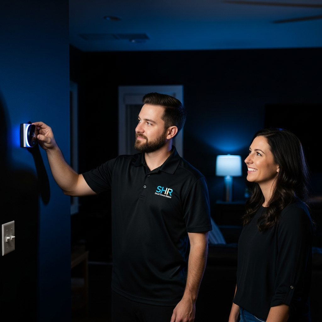Smart Home Repair professional installing a smart thermostat in an Athens, GA home.