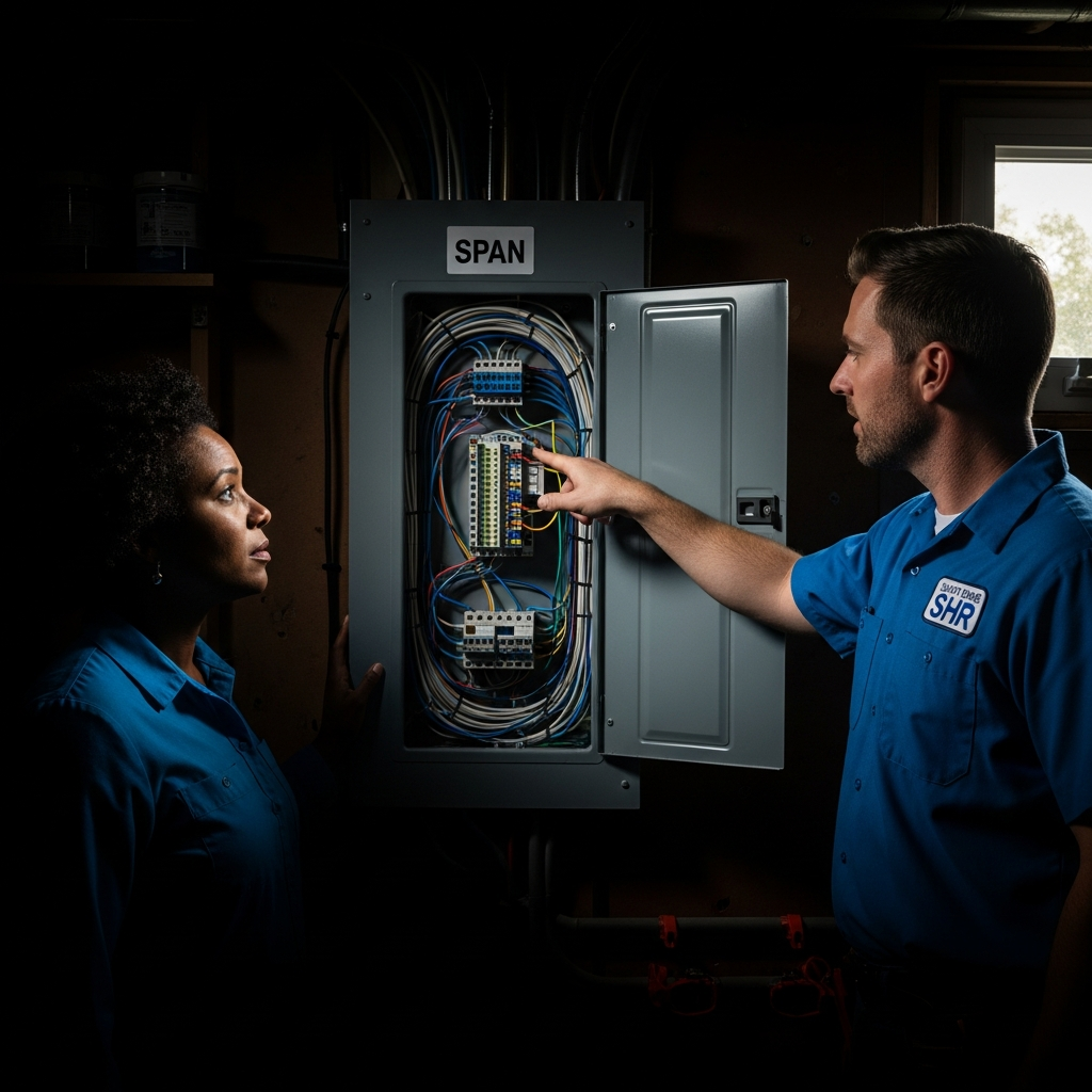 Smart Home Repair professional installing a SPAN electrical panel in an Athens, GA home.